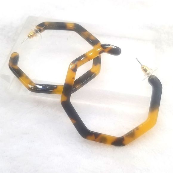 Ear Stud, Acrylic Marbled Leopard Irregular Round Hoop Earrings Tortoise earring - Picture 4 of 5